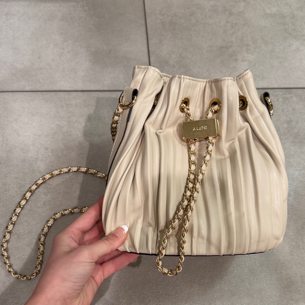 Aldo Cream Pleated Shoulder Bag